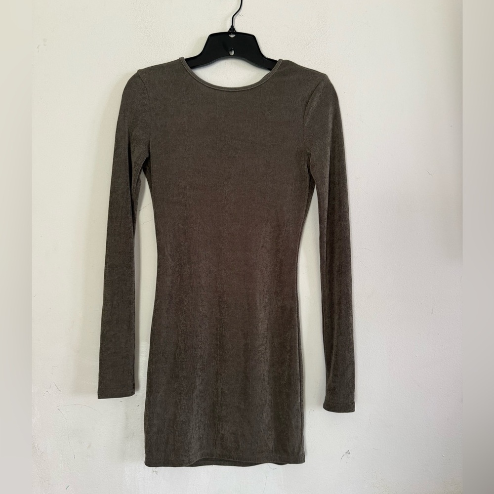 NWT Edikted Womens Open Back Green Long Sleeve Bodycon Dress, Size Small